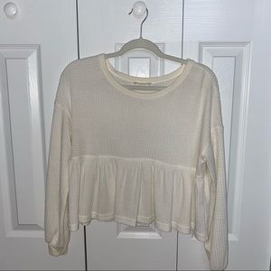 Cream long sleeve peplum waffle knit boutique top